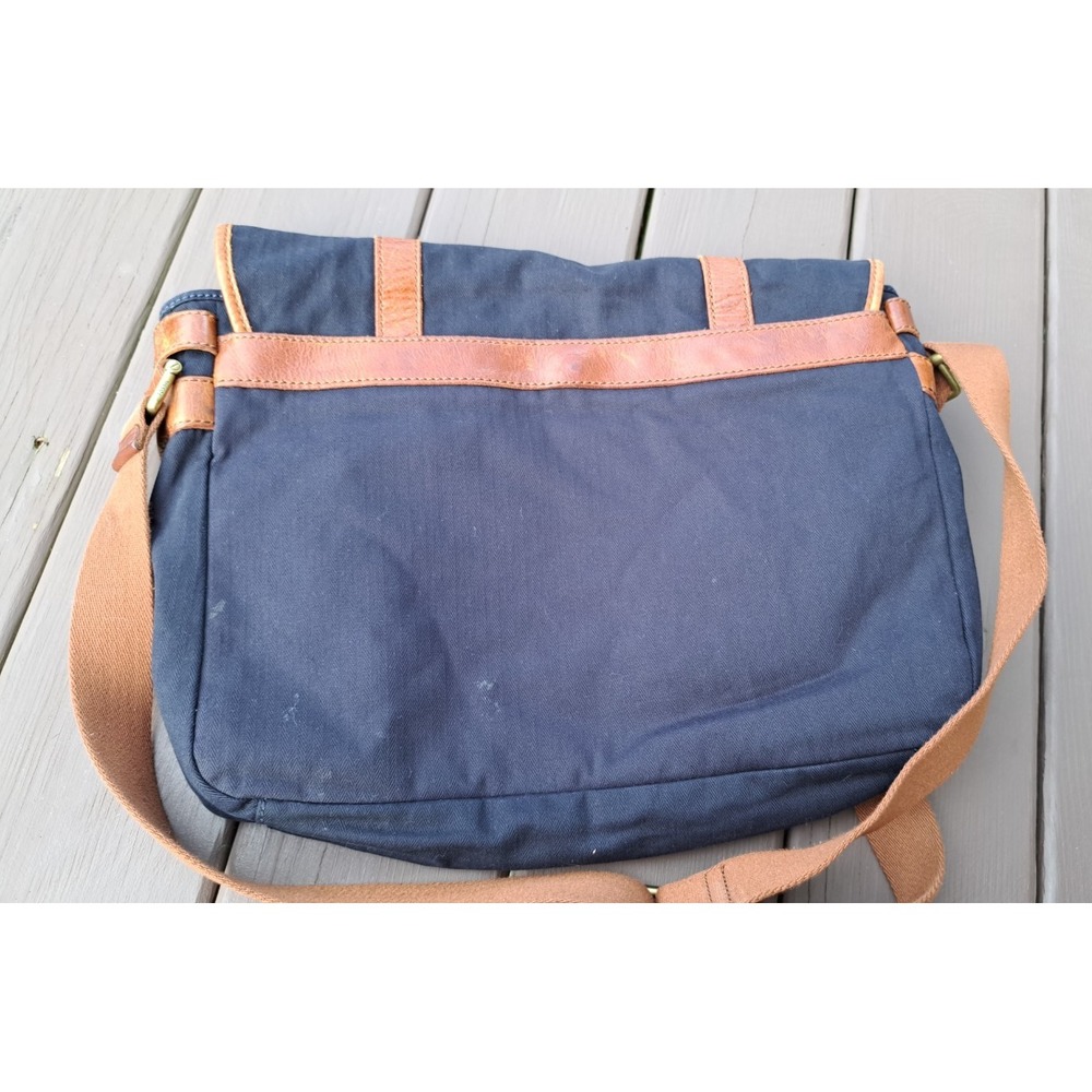 Fossil Mens Black Canvas Leather Trim Messenger Bag Laptop Crossbody Briefcase - Picture 12 of 14